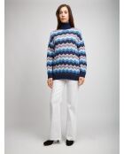 Pull à col roulé Élyor rayures bleues, turquoises, bleu clair, grises