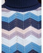 Pull à col roulé Élyor rayures bleues, turquoises, bleu clair, grises