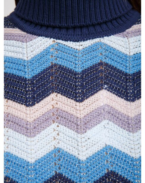 Pull à col roulé Élyor rayures bleues, turquoises, bleu clair, grises