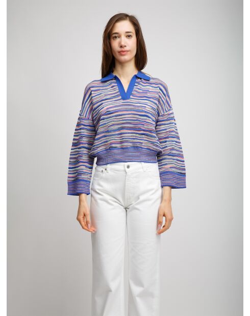 Pull Ilario rose multicolore, bleu, avio, blanc