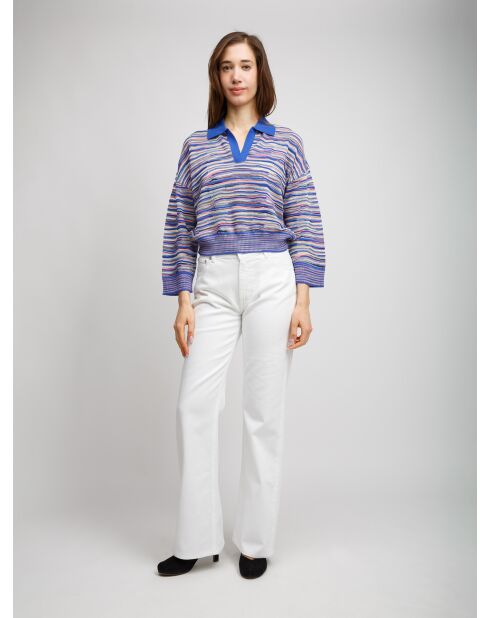 Pull Ilario rose multicolore, bleu, avio, blanc