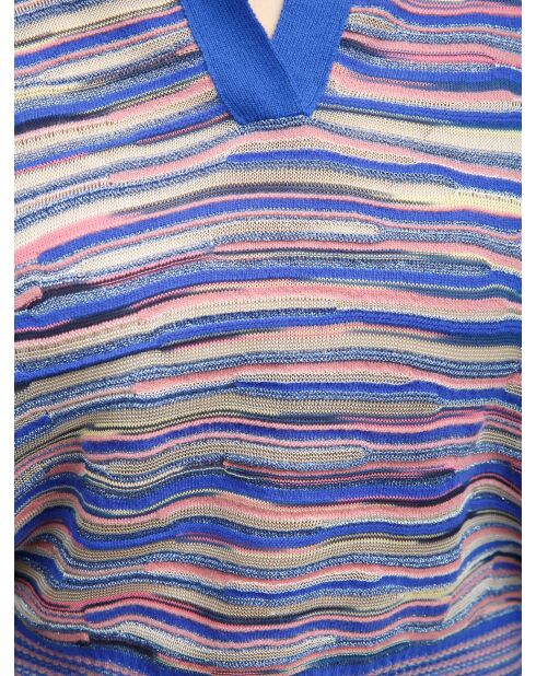 Pull Ilario rose multicolore, bleu, avio, blanc