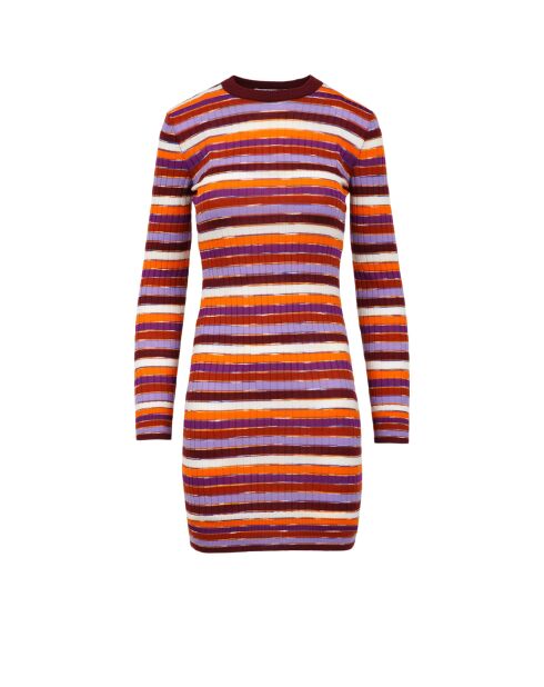 Robe longue Naëlya rayures orange, rose, marron, blanches teintes en space