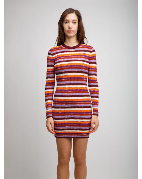 Robe longue Naëlya rayures orange, rose, marron, blanches teintes en space