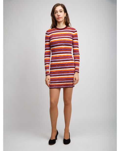 Robe longue Naëlya rayures orange, rose, marron, blanches teintes en space