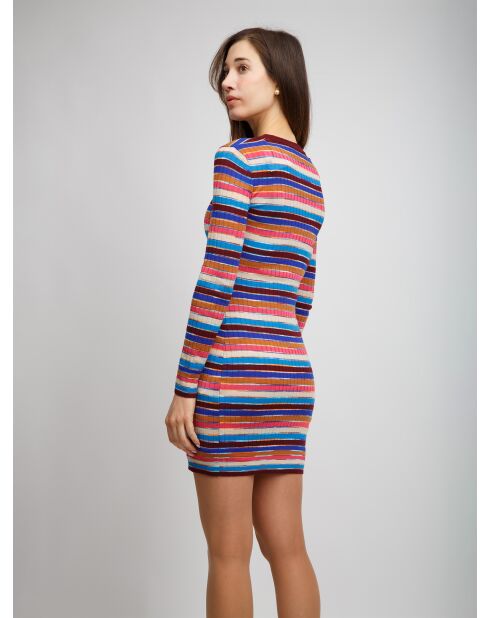 Robe longue Soliane rayures space décoratives roses, bleues, beige, marron