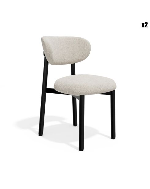 2 Chaises LUMI tissu bouclette crème pieds noirs – 49x57.5x77cm