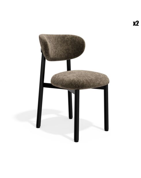 2 Chaises LUMI velours chenillé brun expresso pieds noirs – 49x57.5x77cm