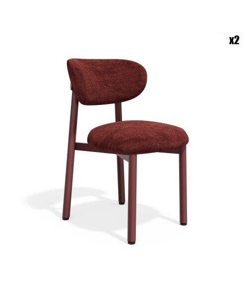 2 Chaises LUMI velours texturé bordeaux pieds bordeaux – 49x57.5x77cm