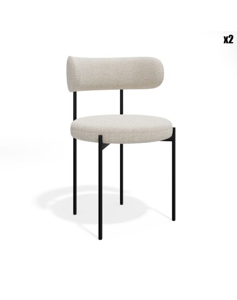 2 Chaises ADELE tissu bouclette crème pieds noir – 52x45.5x76.5 cm