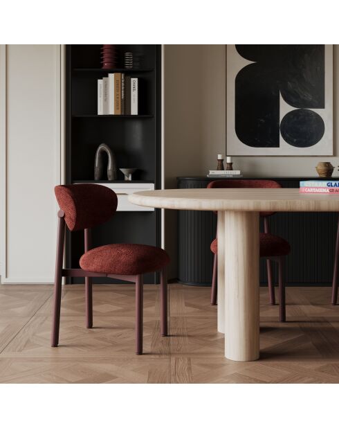 2 Chaises LUMI velours texturé bordeaux pieds bordeaux – 49x57.5x77cm