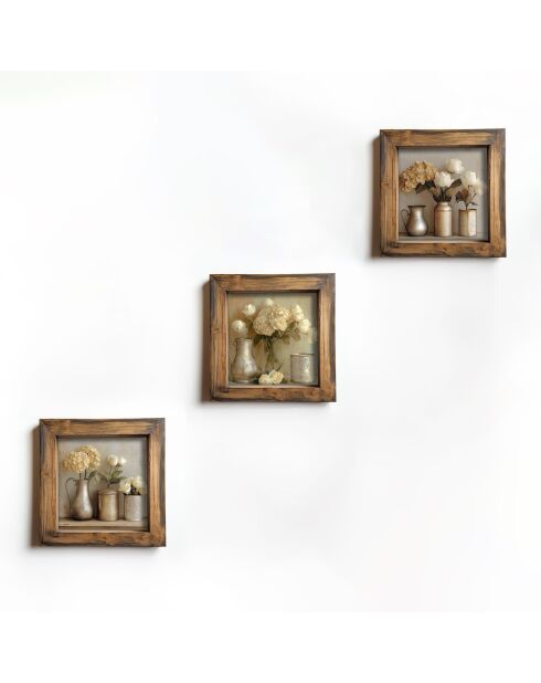 Tableau décoratif encadré en MDF (3 pièces) 16 x 16 x 2 cm