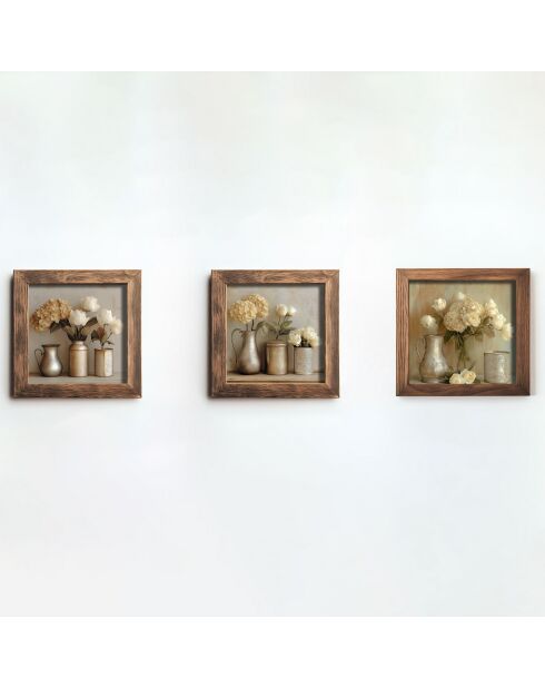 Tableau décoratif encadré en MDF (3 pièces) 16 x 16 x 2 cm