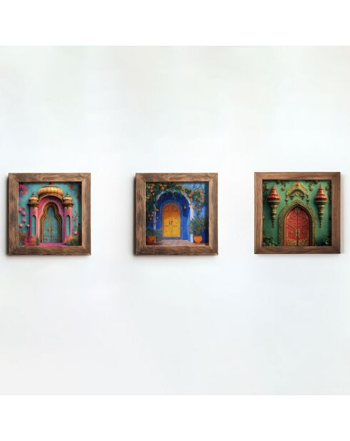 Tableau décoratif encadré en MDF (3 pièces) 16 x 16 x 2 cm