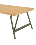 Table basse plateau en pin et pieds tréteaux en métal vert