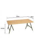 Table basse plateau en pin et pieds tréteaux en métal vert