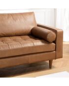 Canapé 3 places cuir couleur caramel assise capitonnée PIERRE