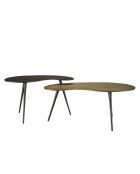 Set de 2 tables basses ovoïdes en aluminium noir mat et doré