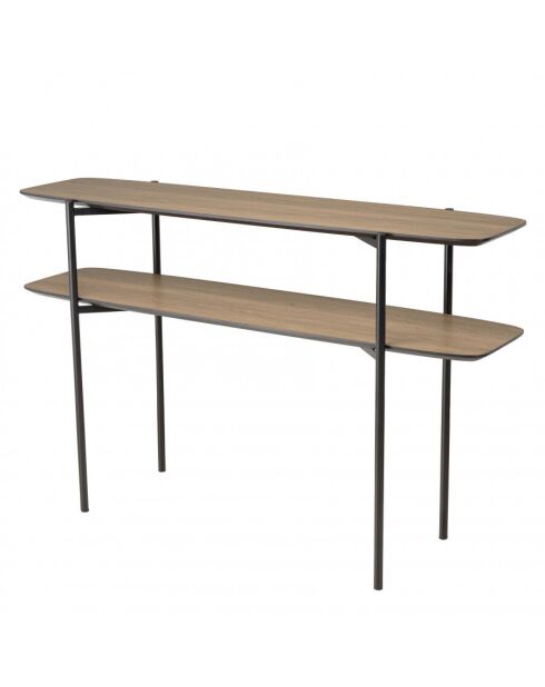Console double plateau 120x33cm couleur mocha pieds métal noir