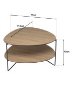 Table basse 2 plateaux forme ovoïde couleur mocha pieds métal