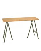 Console plateau en pin et pieds tréteaux en métal vert