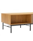 Table basse 2 tiroirs décor effet bois rainuré noir/naturel SCOTT