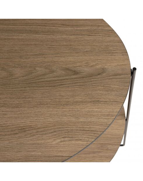 Table d'appoint 2 plateaux ovoïdes couleur mocha pieds métal