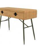 Console 2 tiroirs en pin couleur naturelle et pieds métal vert