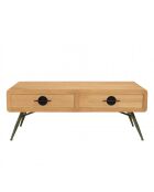 Table basse 2 tiroirs pin couleur naturelle pieds métal vert