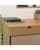 Bureau 2 tiroirs décor effet bois rainuré noir et naturel SCOTT