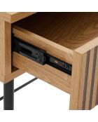 Bureau 2 tiroirs décor effet bois rainuré noir et naturel SCOTT