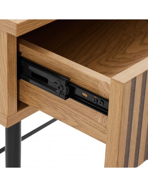 Bureau 2 tiroirs décor effet bois rainuré noir et naturel SCOTT