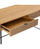 Bureau 2 tiroirs décor effet bois rainuré noir et naturel SCOTT