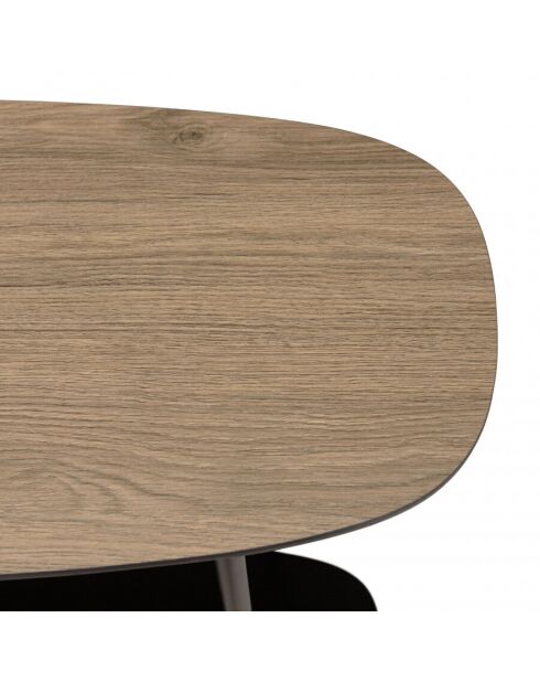 Console 2 plateaux 100x30cm bi-matière mocha/noir pieds métal