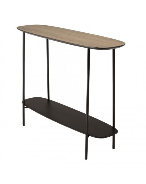 Console 2 plateaux 100x30cm bi-matière mocha/noir pieds métal
