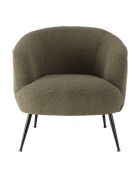 Fauteuil cosy tissu bouclette vert kaki pieds métal noir AGATHE