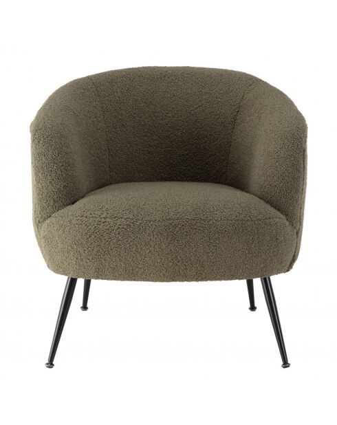 Fauteuil cosy tissu bouclette vert kaki pieds métal noir AGATHE