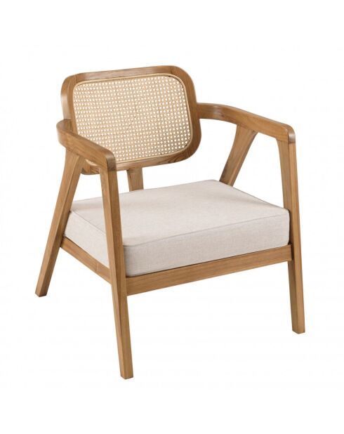 Fauteuil FLORES en teck dossier en cannage naturel coussin gris
