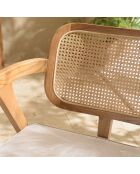 Fauteuil FLORES en teck dossier en cannage naturel coussin gris