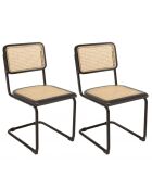 Lot de 2 chaises assise bois noir/rotin naturel pieds métal PIERRE