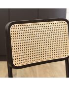 Lot de 2 chaises assise bois noir/rotin naturel pieds métal PIERRE