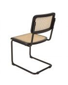 Lot de 2 chaises assise bois noir/rotin naturel pieds métal PIERRE