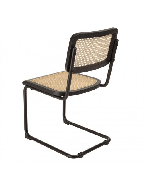 Lot de 2 chaises assise bois noir/rotin naturel pieds métal PIERRE