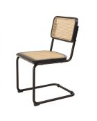 Lot de 2 chaises assise bois noir/rotin naturel pieds métal PIERRE