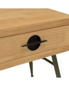 Chevet 1 tiroir en pin couleur naturelle et pieds métal vert