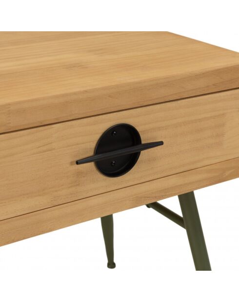 Chevet 1 tiroir en pin couleur naturelle et pieds métal vert