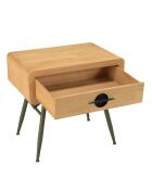 Chevet 1 tiroir en pin couleur naturelle et pieds métal vert