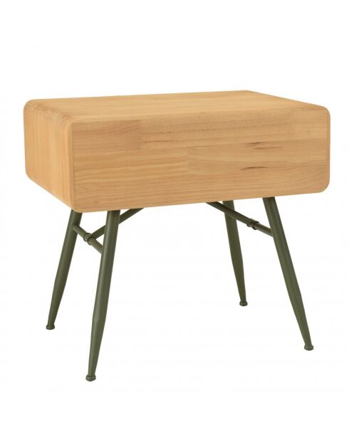 Chevet 1 tiroir en pin couleur naturelle et pieds métal vert