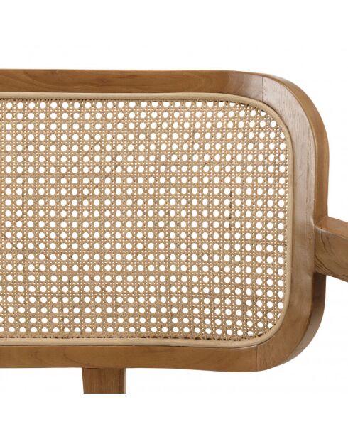 Canapé FLORES 2 p. en teck dossier cannage naturel coussin gris