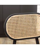 Lot de 2 chaises bois noir/ assise et dossier en rotin naturel PIERRE